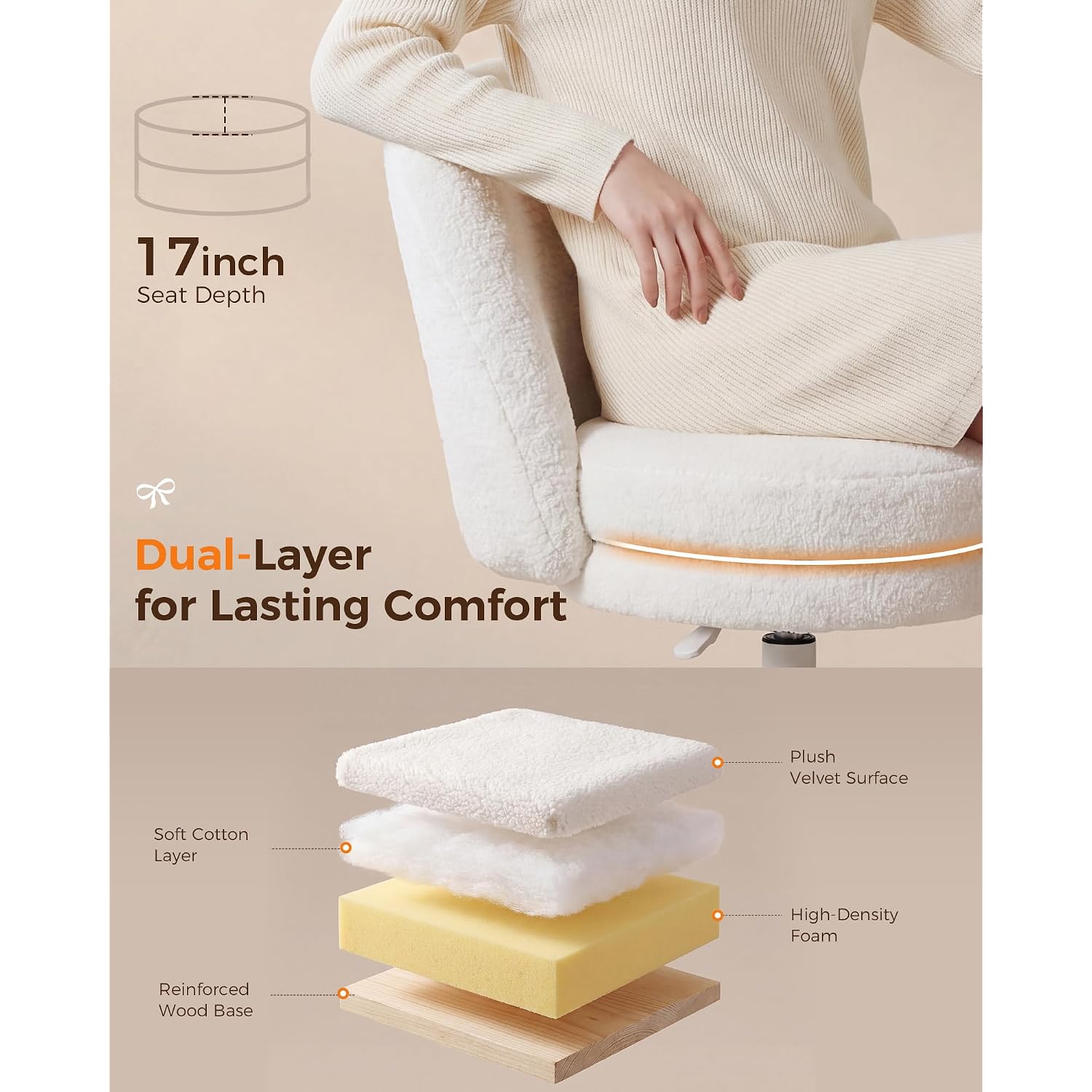 Gtplayer Velvet Tall Office Chair With Wheels Vanity Chairs With Back, Versatile Height Use: Office To Bar Stools Small Ergonomic Comfy Armlees Computer Desk Chair With Bow Lumbar Pillow For Gift