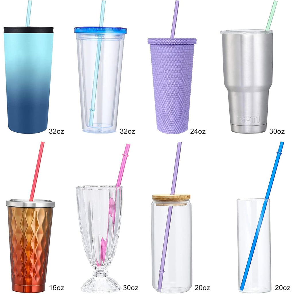 24 Pcs, Reusable Straws With 4 Brushes, 10.5" Long Tritan Hard Plastic Straws, 12 Colors Translucent Replacement Drinking For 16Oz-32 Oz Tumblers, Cups, Jars, Stanley, Yeti, Starbucks, Bpa Free