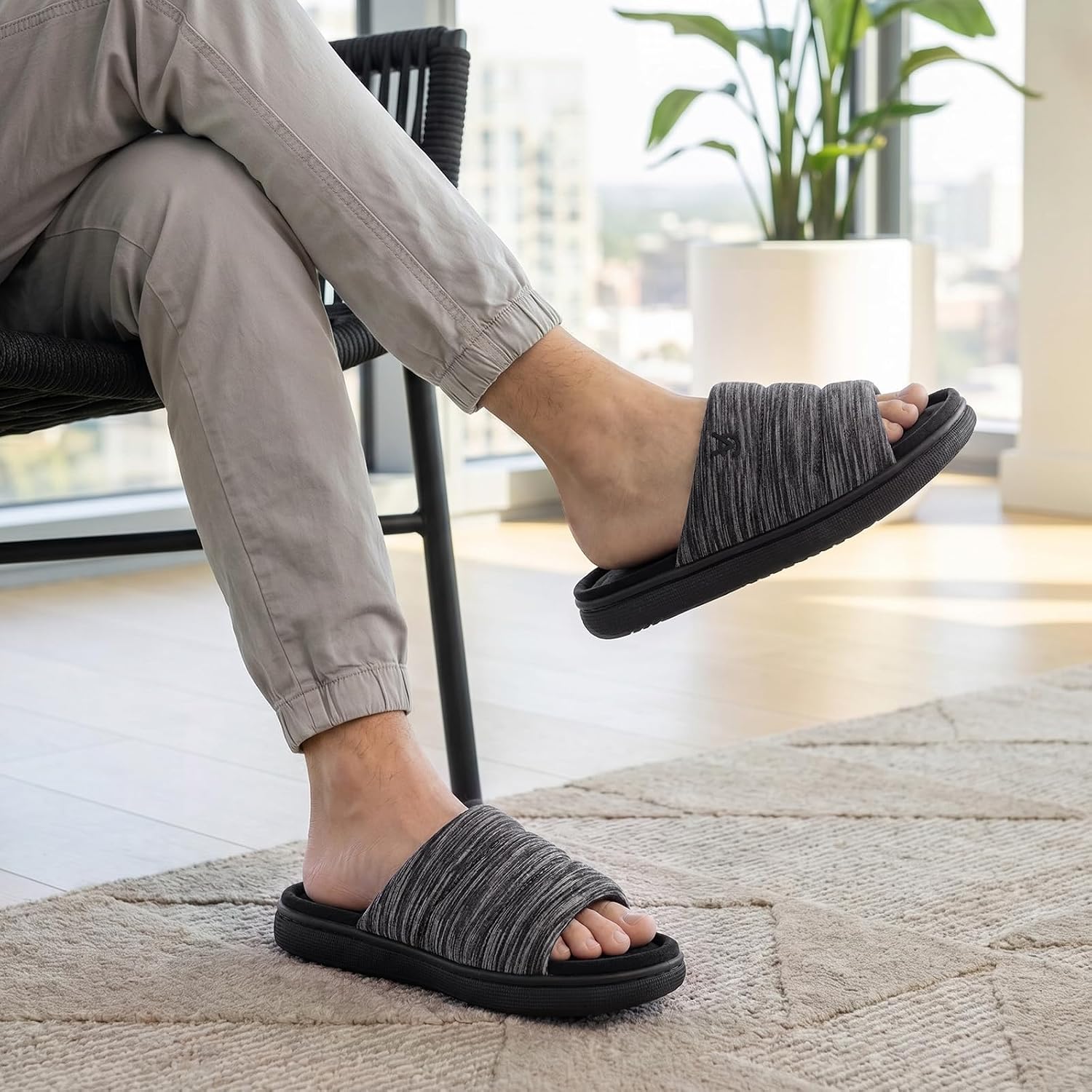 Veracosy Mens Open-Toe Slippers Memory Foam Indoor Outdoor House Shoes