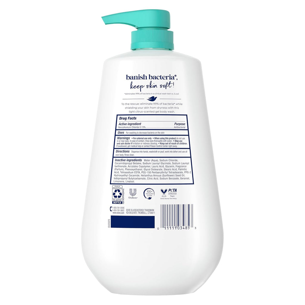 Dove Body Wash With Pump Antibacterial For All Skin Types Protects From Dryness 30.6 Oz