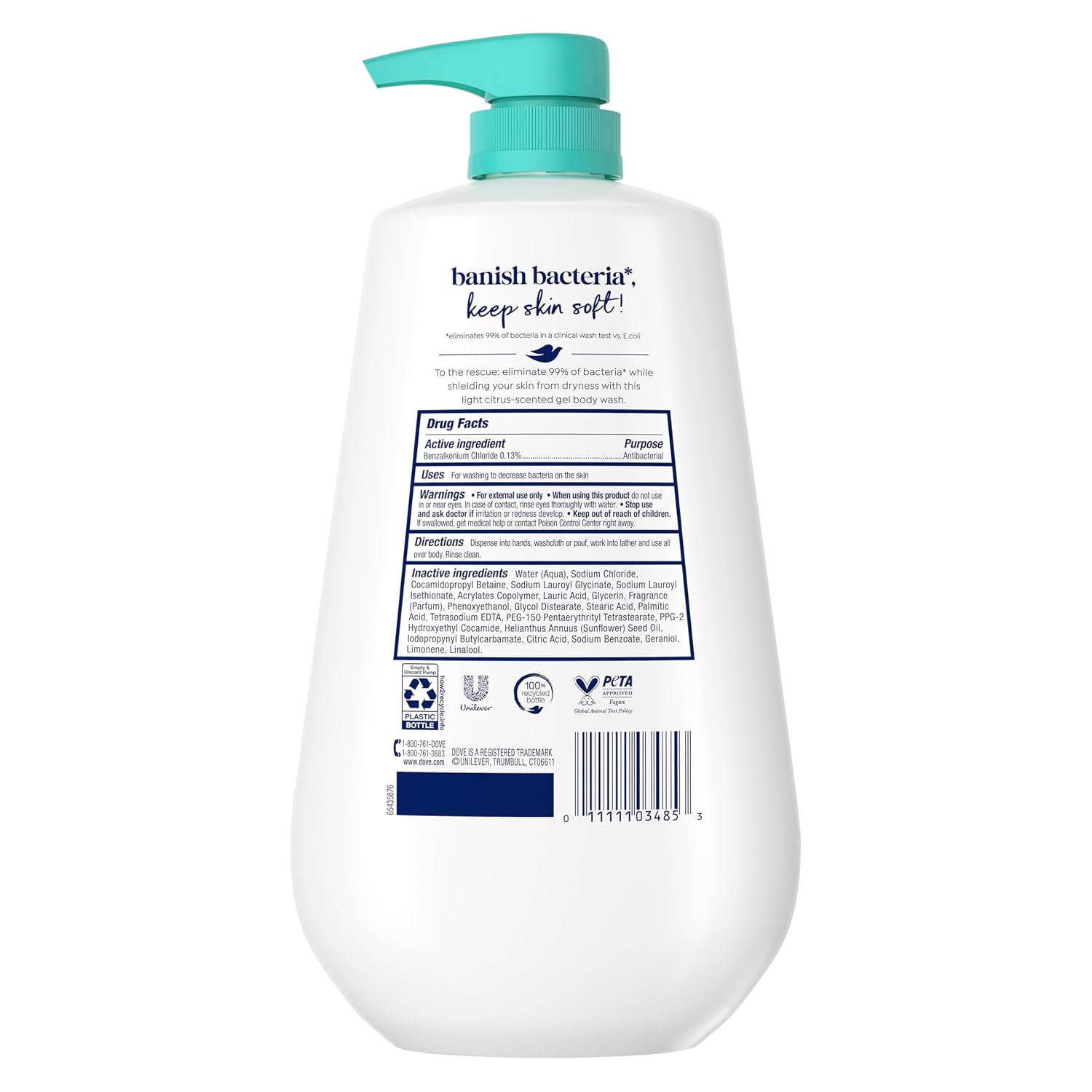 Dove Body Wash With Pump Antibacterial For All Skin Types Protects From Dryness 30.6 Oz