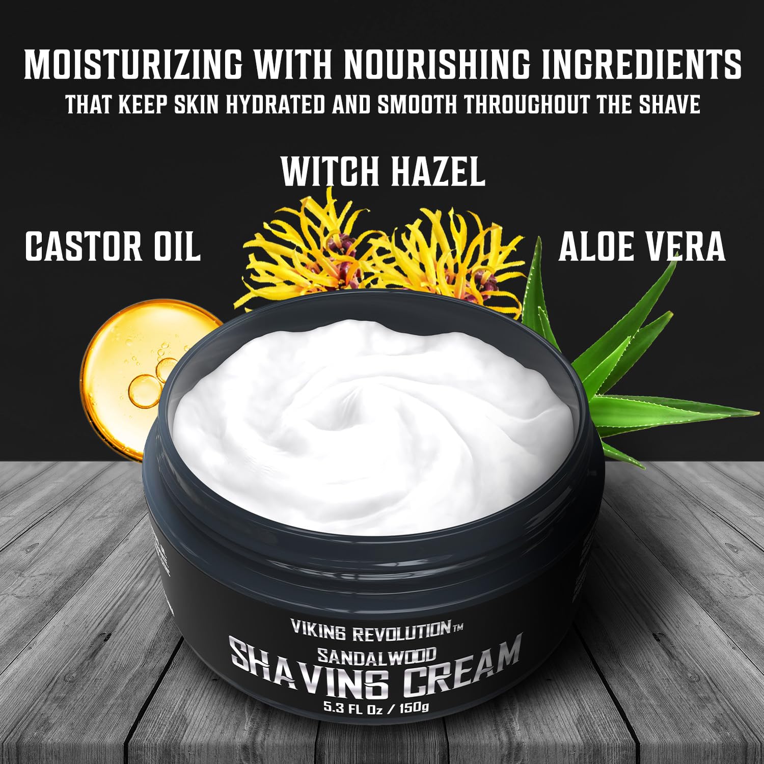 Viking Revolution Luxury Shaving Cream for Men- Sandalwood Scent - Soft, Smooth & Silky Shaving Soap - Rich Lather for the Smoothest Shave - 5.3oz