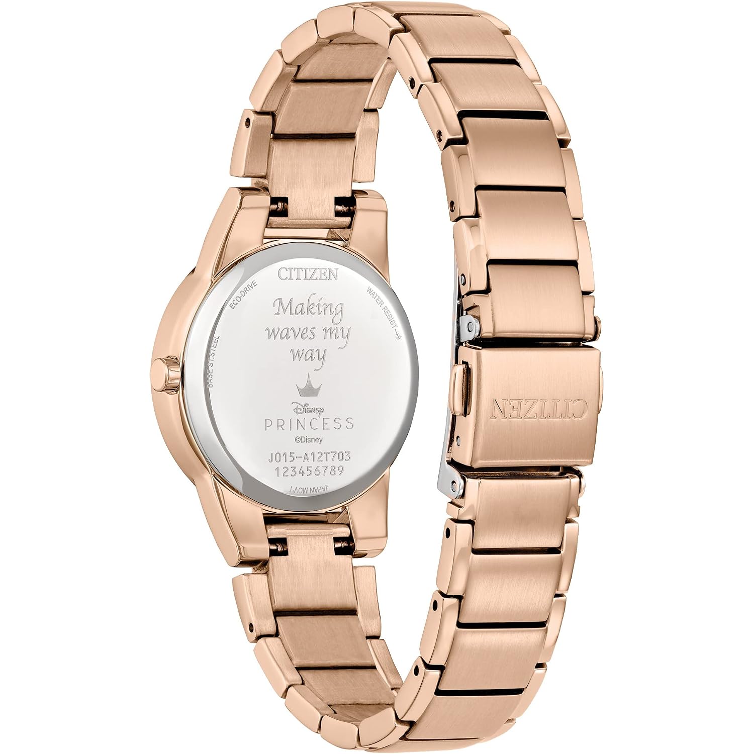 Citizen Eco-Drive Ladies' Special Edition Disney Princess Ariel Making Waves My Way Faceted Crystal Watch And Pin Gift Set, Gold Stainless Steel Watch, Green Dial, 30Mm (Model: Ga1073-63W)