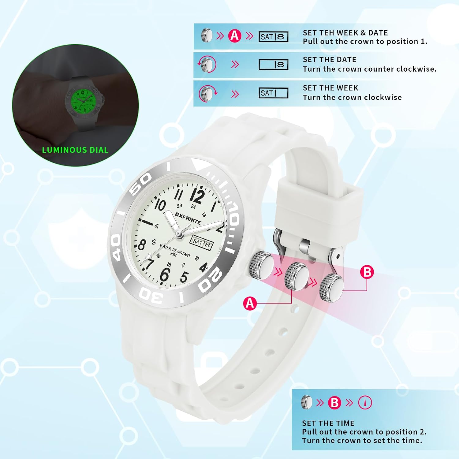 Waterproof Nurse Watch For Medical Professionals,Students, Women Men, Military Time Easy To Read Dial, 24 Hour With Second Hand, Soft And Breathable Silicone Band