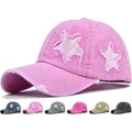 Initlove Ponytail Baseball Cap For Women Star High Messy Bun Caps Washed Cotton Distressed Hats