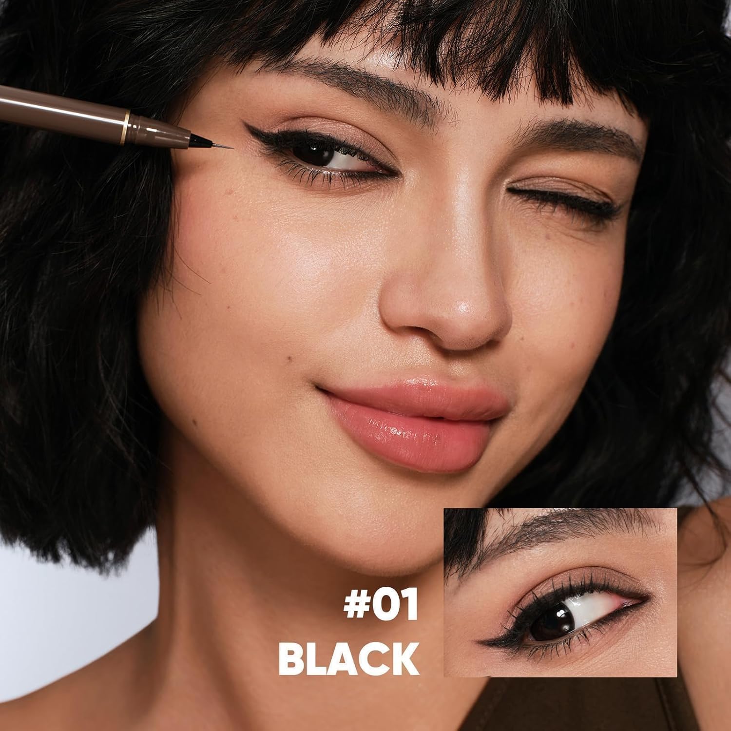 JUDYDOLL Ultra-Fine Liquid Eyeliner-Precision Tip for Wing Line, Smudge-Proof, Quick-Drying, Waterproof, Easy to Get Inner Corner Lined, Hooded Eyes-Friendly (#01 Black)