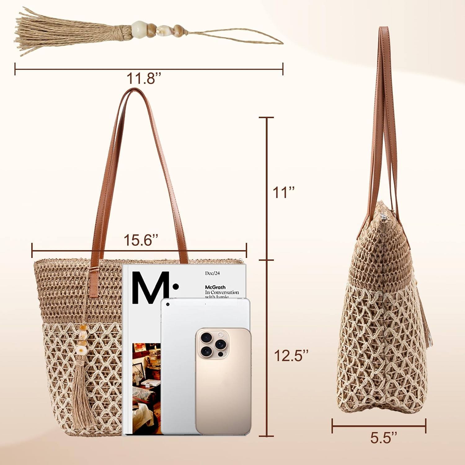 Straw Tote Bag For Women: Handwoven Beach Purse With Cutout Design For Travel & Pool Day | Lightweight