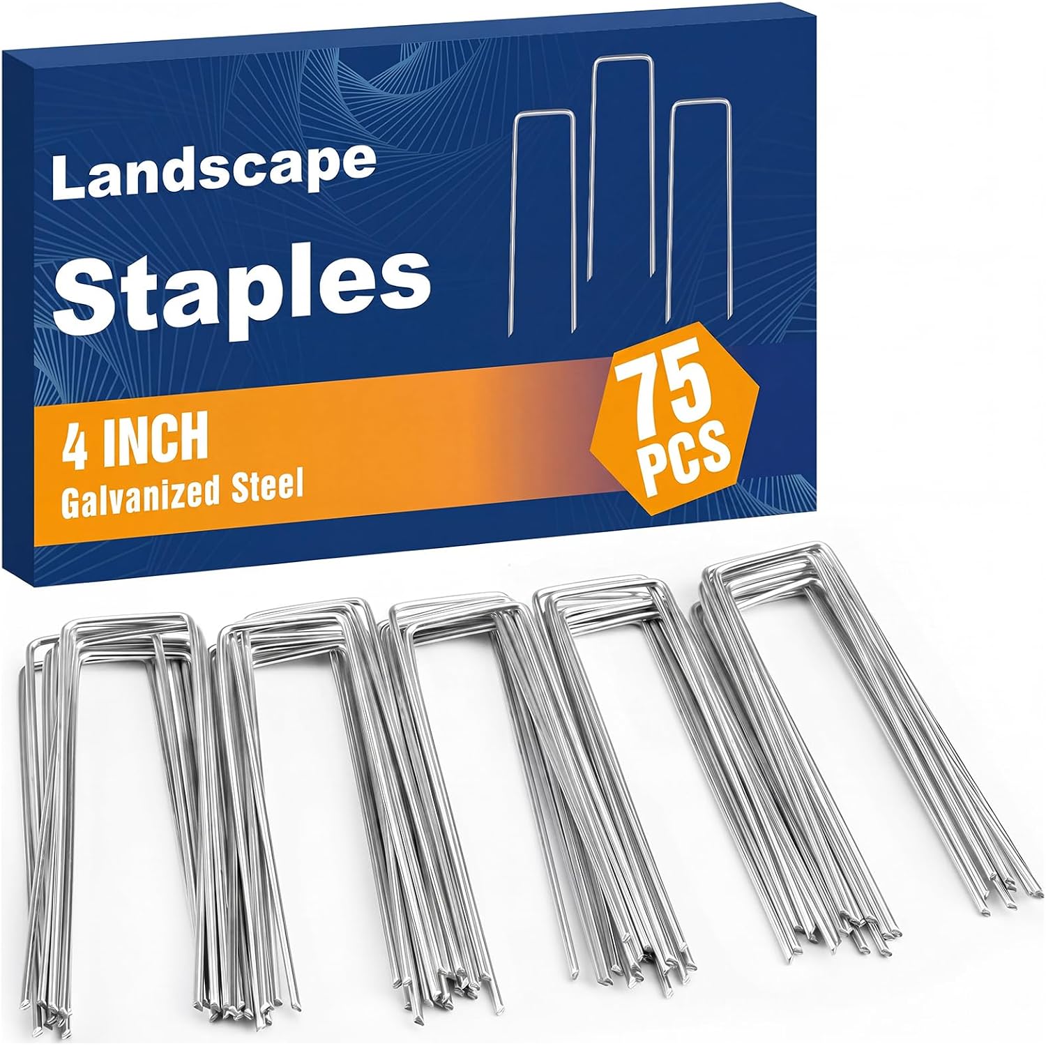 Whonline 75 Pack Landscape Staples 4 Inch, Galvanized Garden Stakes U-Shaped Sod Landscaping Fabric Pins Yard Ground Staples For Gardening Lawn Turf Securing Irrigation Pipe Hose Plant Cover