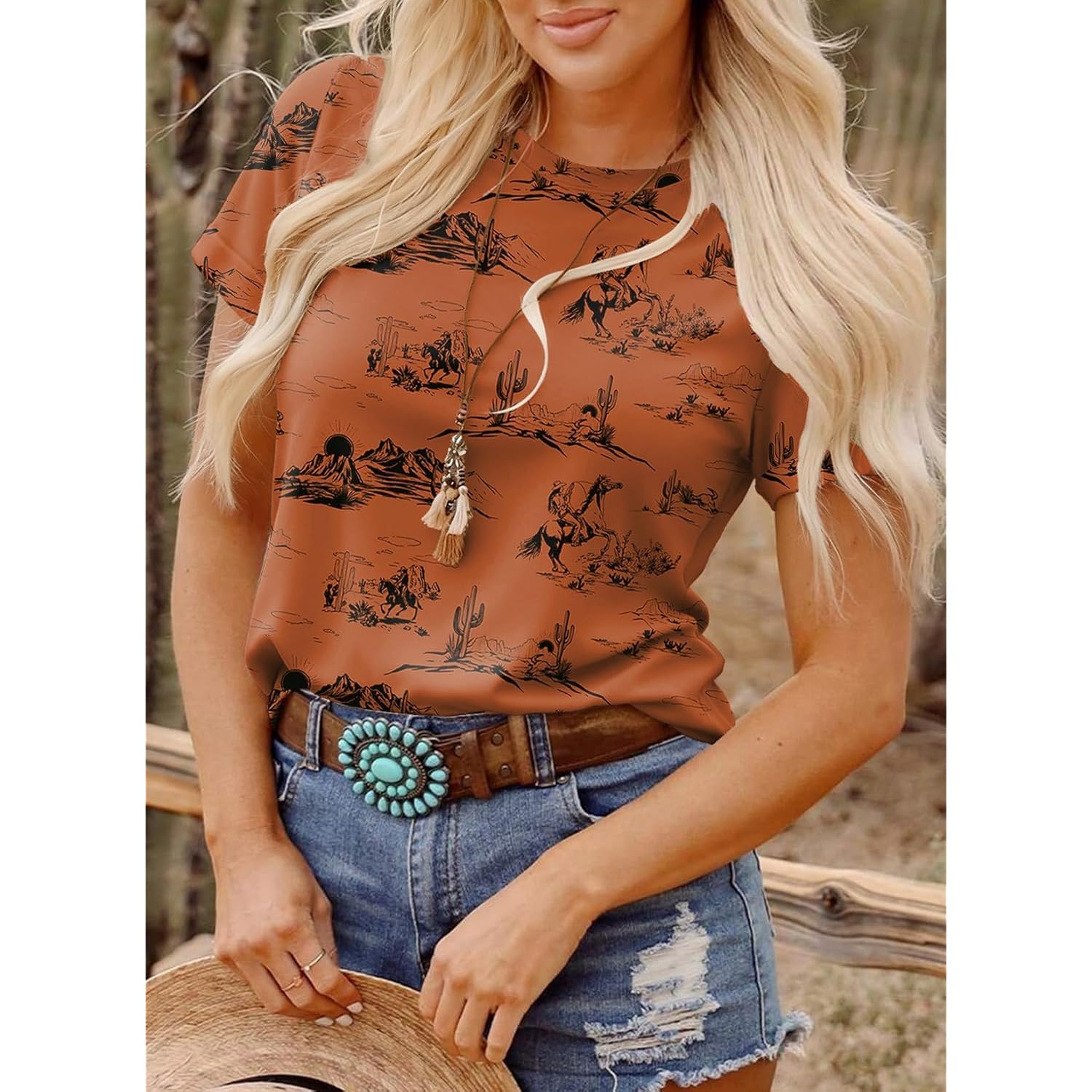 SHEWIN Womens Summer Tops Short Sleeve T-Shirts Western Graphic Crew Neck Casual Cute Tees 2026 Clothes A Maroon