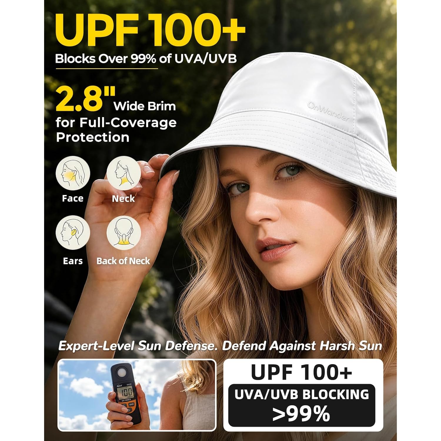 Cooling Bucket Hat for Women Men,Lightweight Wide Brim Sun Hat for Beach,Golf, Fishing,Moisture-Wicking&Foldable White