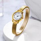 JewelryWe Women's Elastic Watch Easy Reader Analog Quartz Gold Silver Plated Stretch Band Wristwatch for Mother's Day