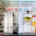 Bivvclaz 2 Liter 68 oz Glass Pitcher with Lid and Handle, Glass Carafe for Hot/Cold Water, Large Iced Tea Pitcher for Coffee, Juice and Homemade Beverage
