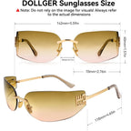 Dollger Rimless Y2K Wrap Around Sunglasses for Women Trendy Frameless Shield Rectangle Designer Frame Uv400 Protection Shades C2:gradient Brown