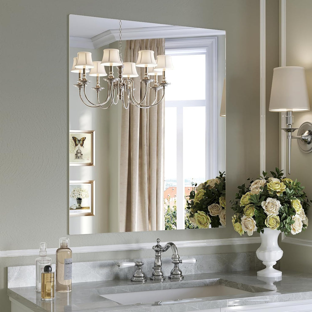 Frameless Bathroom Mirror, 24"x36" Frameless Vanity Mirror, Tempered Glass Rectangle Frameless Wall Mirror, Bathroom Mirrors for Over Sink, Living Room, Bedroom, Entryway