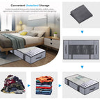 Onlyeasy Foldable Underbed Bags 2 Pack - Blankets Clothes Comforters Storage Bag Breathable Zippered Organizer For Bedroom With Clear Window And 4 Handles, 39.4X19.7X5.9 In, Linen-Like Grey, Mxdubbp2