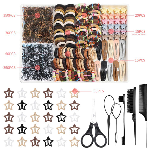889 pcs Hair Rubber Bands Neutral Colors Elastic Hair Ties for Girls Hair Accessories Set with 30 pcs Star Hair Clips