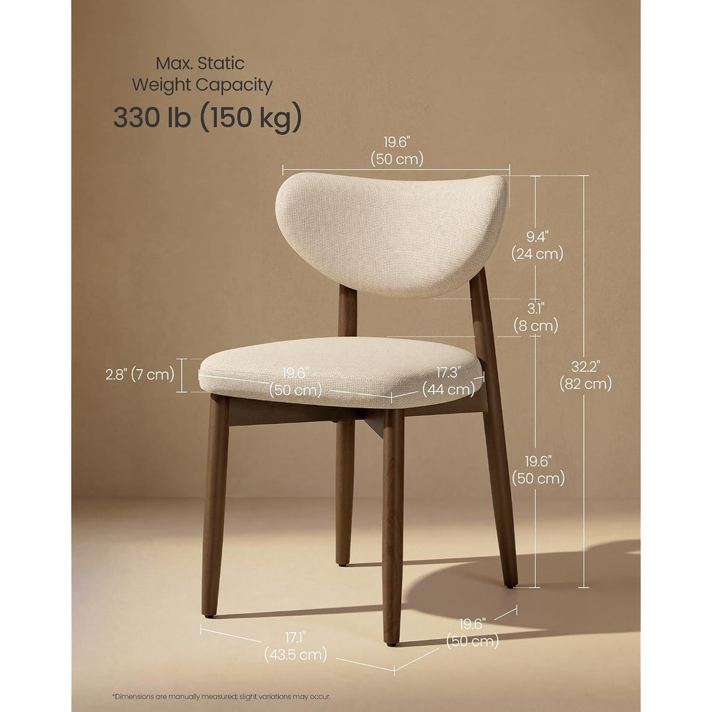 Vasagle Wooden Dining Chairs Set Of 2, Upholstered Kitchen Chairs With Solid Wood Legs, Ergonomic Curved Backrest, Built-In Handle, Mid Century Modern, For Kitchen Dining Vanity, Cappuccino Beige