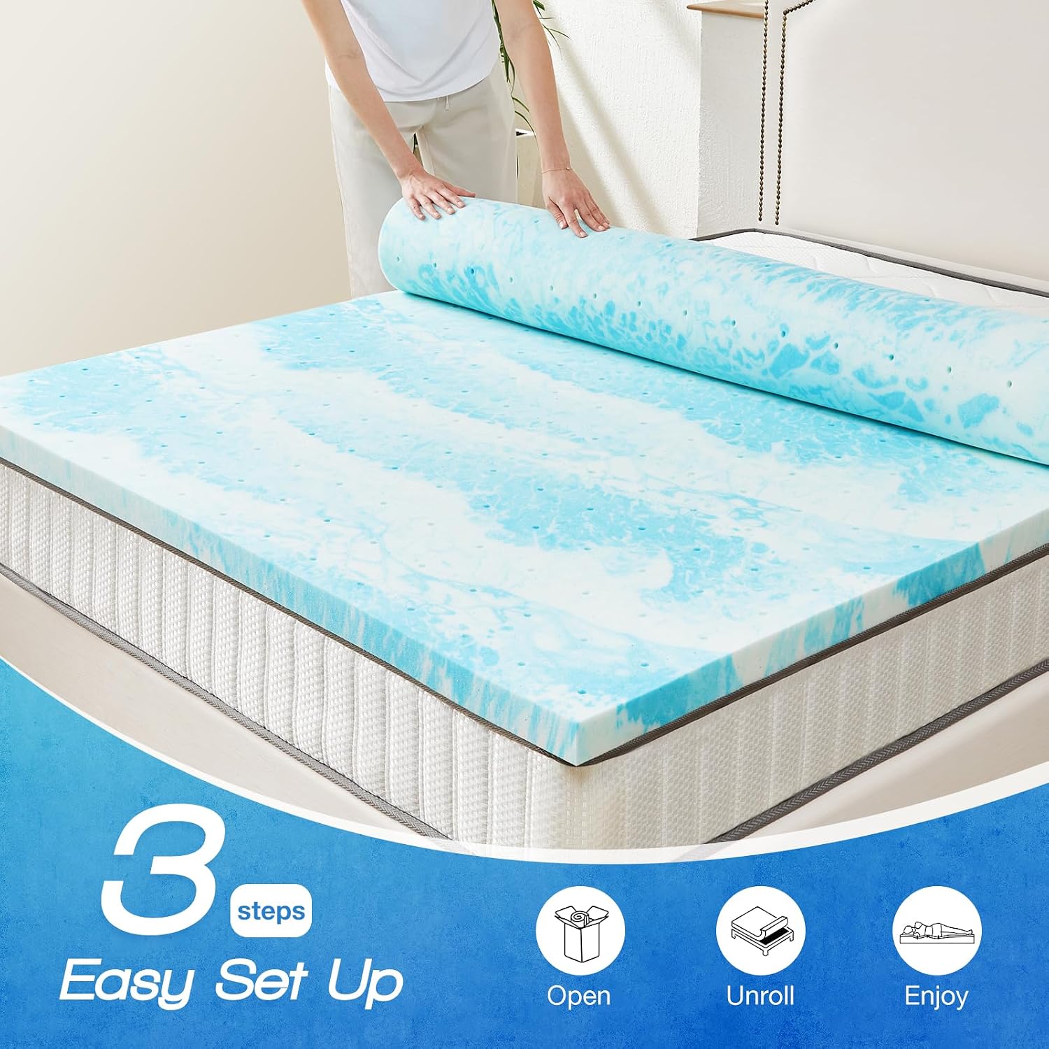 Sweetcrispy Memory Foam Mattress Topper Twin Xl, 3 Inch Thick Gel Infused Cooling Toppers Pad For Twin Xl Size Bed, Sleeper Sofa, Rv, Camper, Certipur Us Certified, Ventilated And Breathable