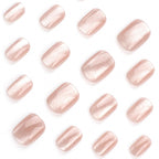 Short Press on Pink Acrylic Glossy Squoval Fake Nails With Designs - Nude False Glitter Glue-On Finish Stick-On Nails for Women Girls - Nail Decoration 24Pcs