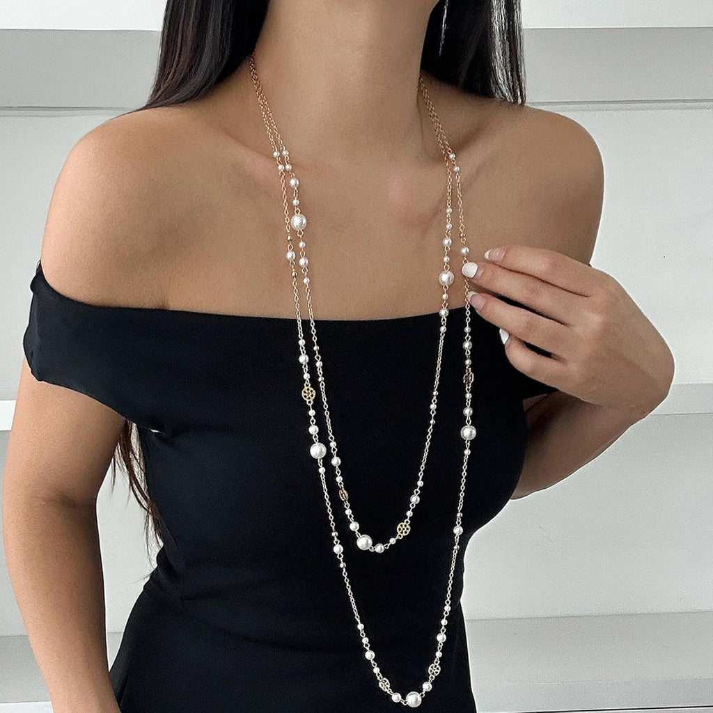 Long Necklaces for Women Pearl Necklaces for Women Long Chain Necklace Dainty Layered Pearl Necklace Statement Sweater Strand Chain Jewelry