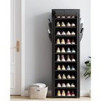 Kitsure 10-Tier Shoe Rack With Dust Cover, 17.5" X 12.4" X 69.3", Black | Space Saving Shoe Storage, Zapateras Organizer With Side Pocket, Shoe Organizer For Closet, Entryway, Bedroom