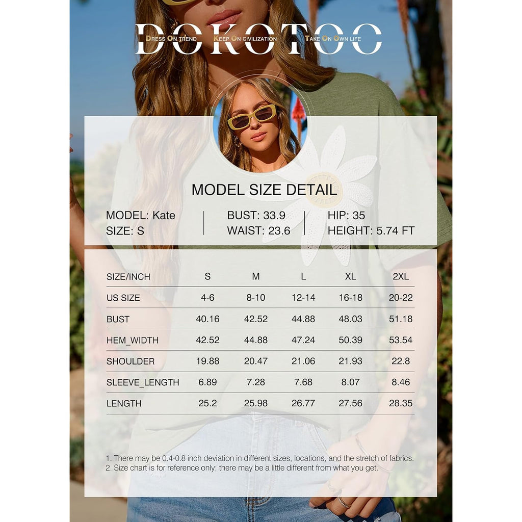 Dokotoo Summer Tops for Women 2026 Flower Embroidery Short Sleeve T-Shirts Crewneck Casual Loose Basic Tee Blouses