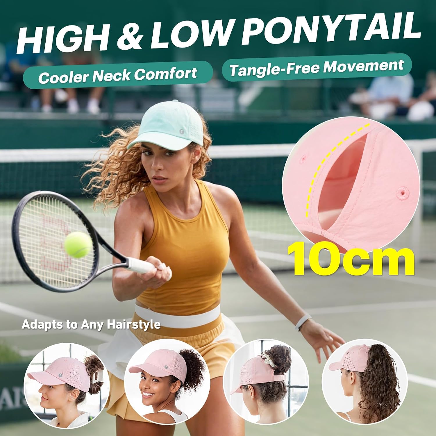 TOP-EX Cooling High Ponytail Everyday Sports Hat for Women, Breathable Comfort Fit for Running Golf Walking, UPF 50+ Foldable Green
