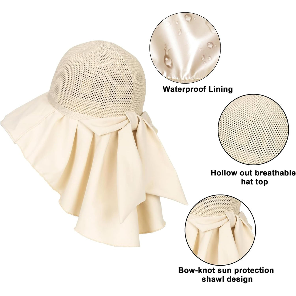 Women Wide Brim Sun Hat UV Protection Fishing Hiking Gardening Hat with Neck Flap Quick Dry Outdoor Cap Beige