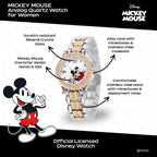 Disney Mickey Mouse Watch – Stylish & Fun Mickey Mouse Watches For Women – Classic Inspired Timepiece – Women'S Watch With White Dial & Floating Stones, Multicolor Stainless Steel Strap