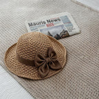 Womens Straw Hat Foldable Wide Brim Floppy Beach Sun Hats, Bucket Cap With Bowknot For Girls