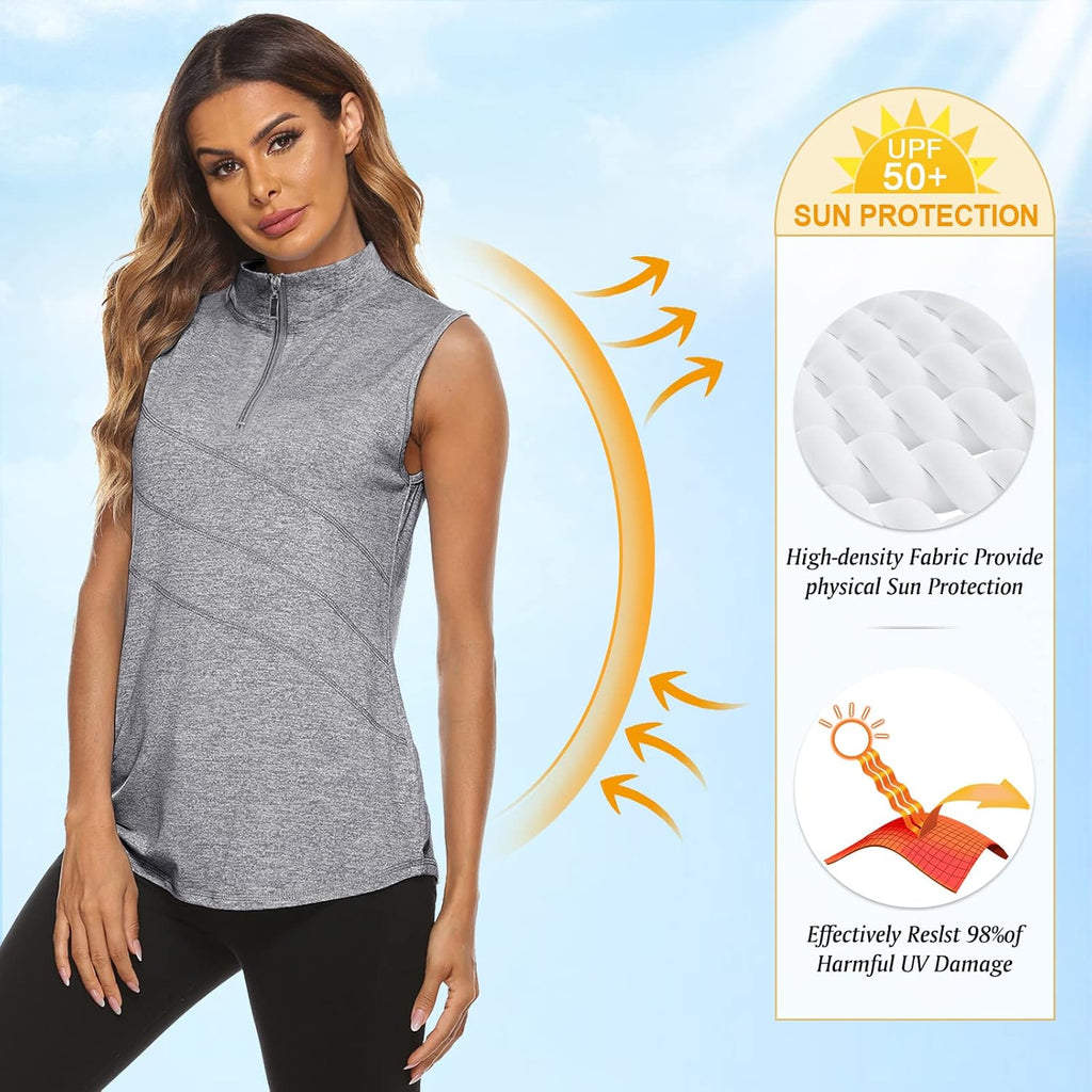 Women's Sleeveless Golf Tennis Polo Shirts Zip Up Dry Fit Workout Tank Tops Athletic Shirt