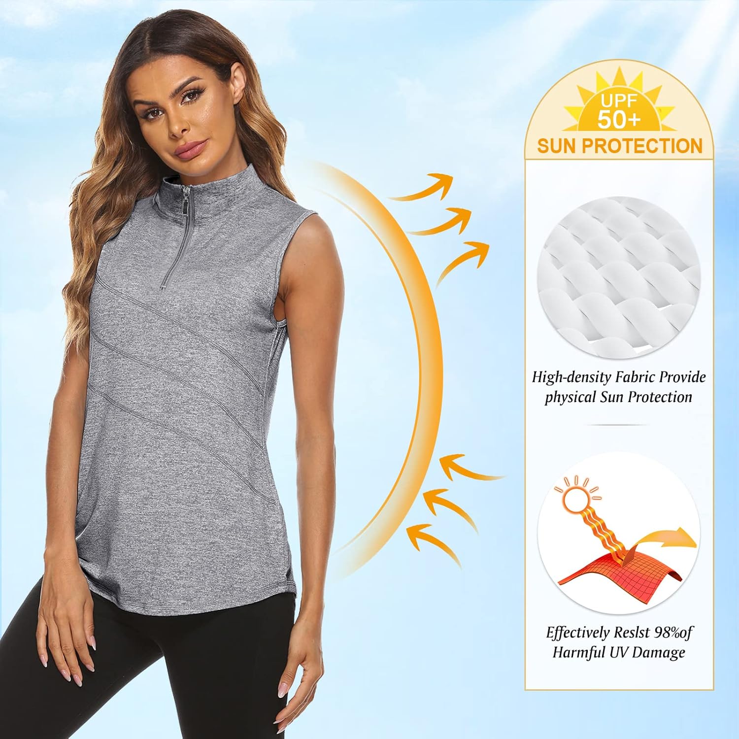 Women's Sleeveless Golf Tennis Polo Shirts Zip Up Dry Fit Workout Tank Tops Athletic Shirt