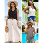 3 Pack Womens Tank Tops 2026 Summer Vacation Outfits V Neck Loose Fit Sleeveless Blouse Casual Shirts Fashion Clothes