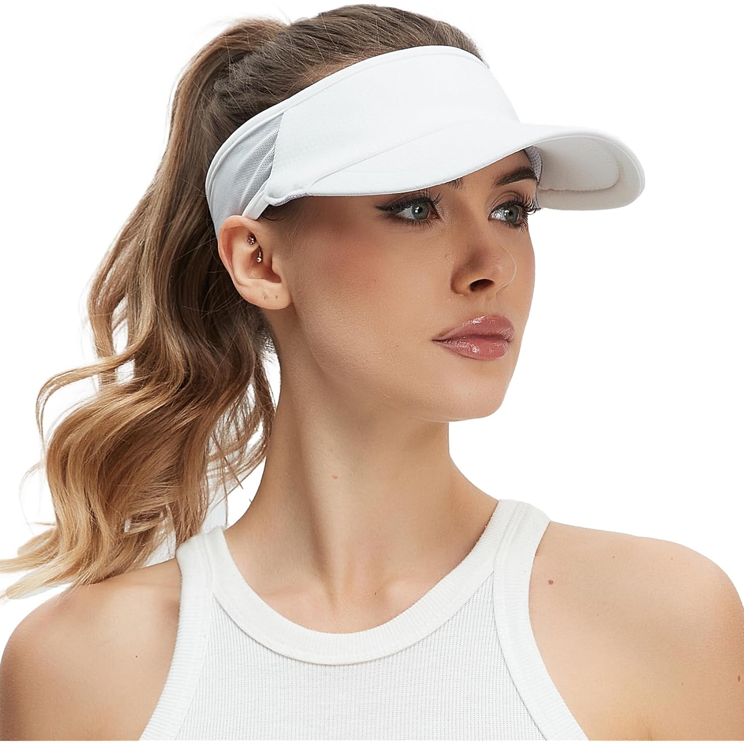Sports Sun Visor for Women Men, Summer Cooling Stretchy Visors Hats, Womens Ponytail Hat for Golf, Running, Beach Tennis