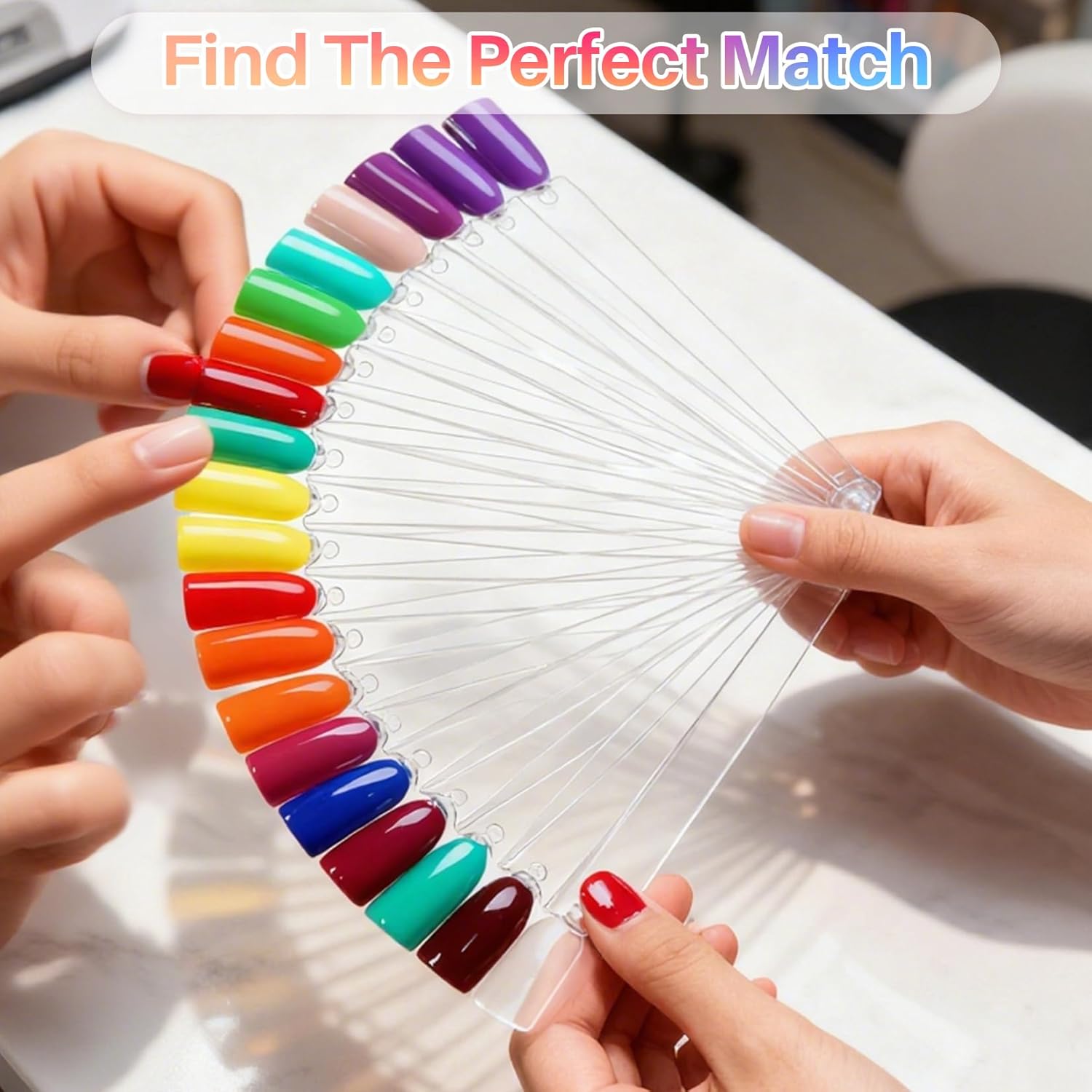 200PCS Nail Swatch Sticks - Clear Nail Color Swatches with Ring Acrylic Fan Shape Nail Polish Sample Swatches Nail Practice Stick Gel Polish Display Stick for Technician Beginner Home Salon Use
