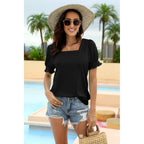 Tops for Women Summer Casual Ruffle Trim Sleeve Square Neck T Shirts