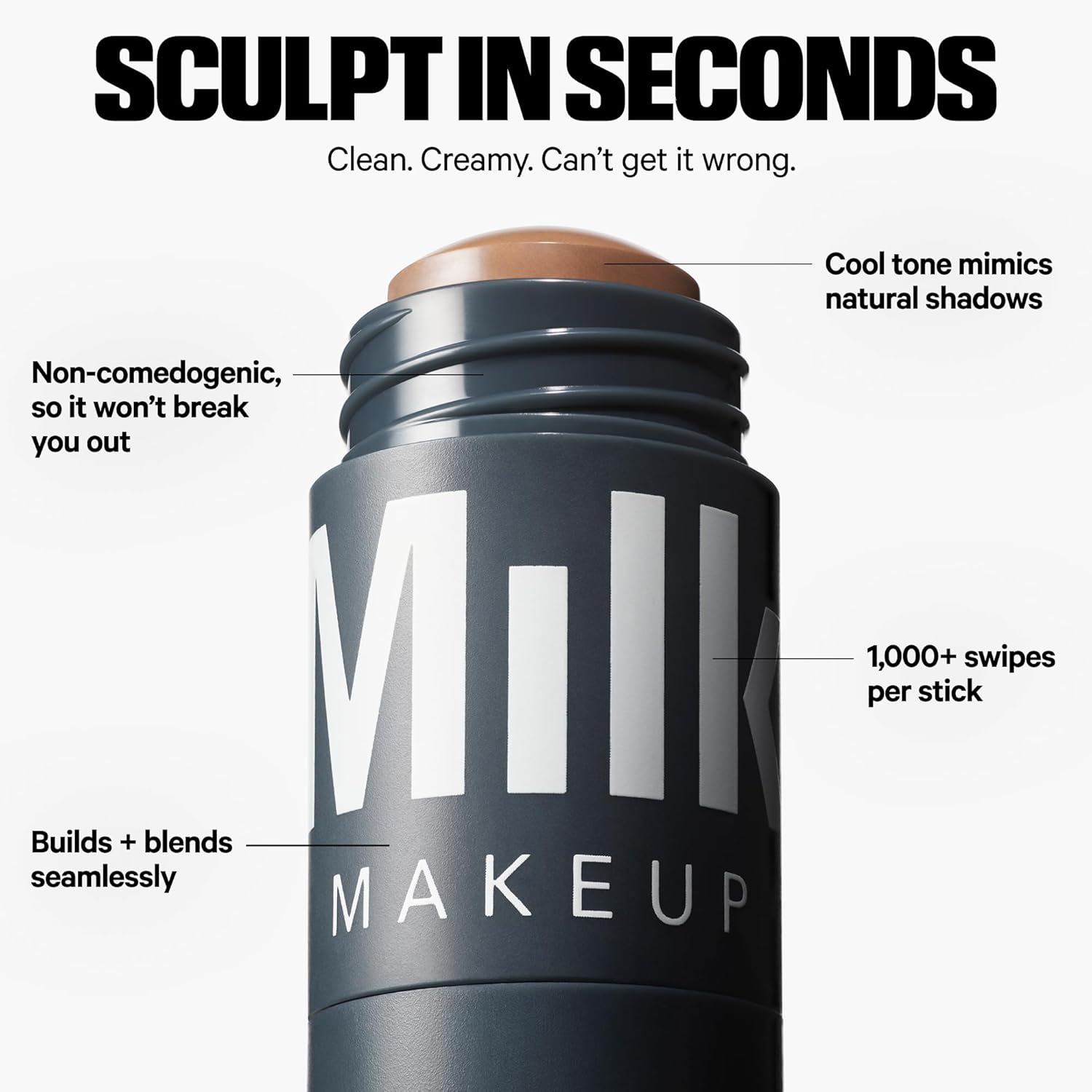 Milk Makeup Sculpt Stick – Cool-Toned Cream Contour Stick Adds Depth, Dimension + Shape for Natural-Looking Shadows – Hydrating, Buildable Formula w/Thyme Extract