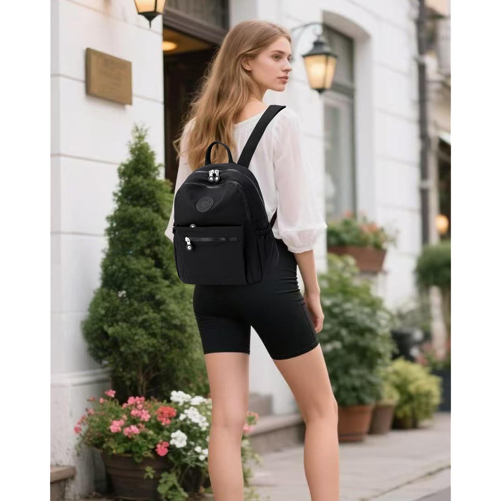 Tanweibago Mini Nylon Women Backpacks,11L Small Ladies backpacks Casual Lightweight Women Shopping Travel Daypack (Black)