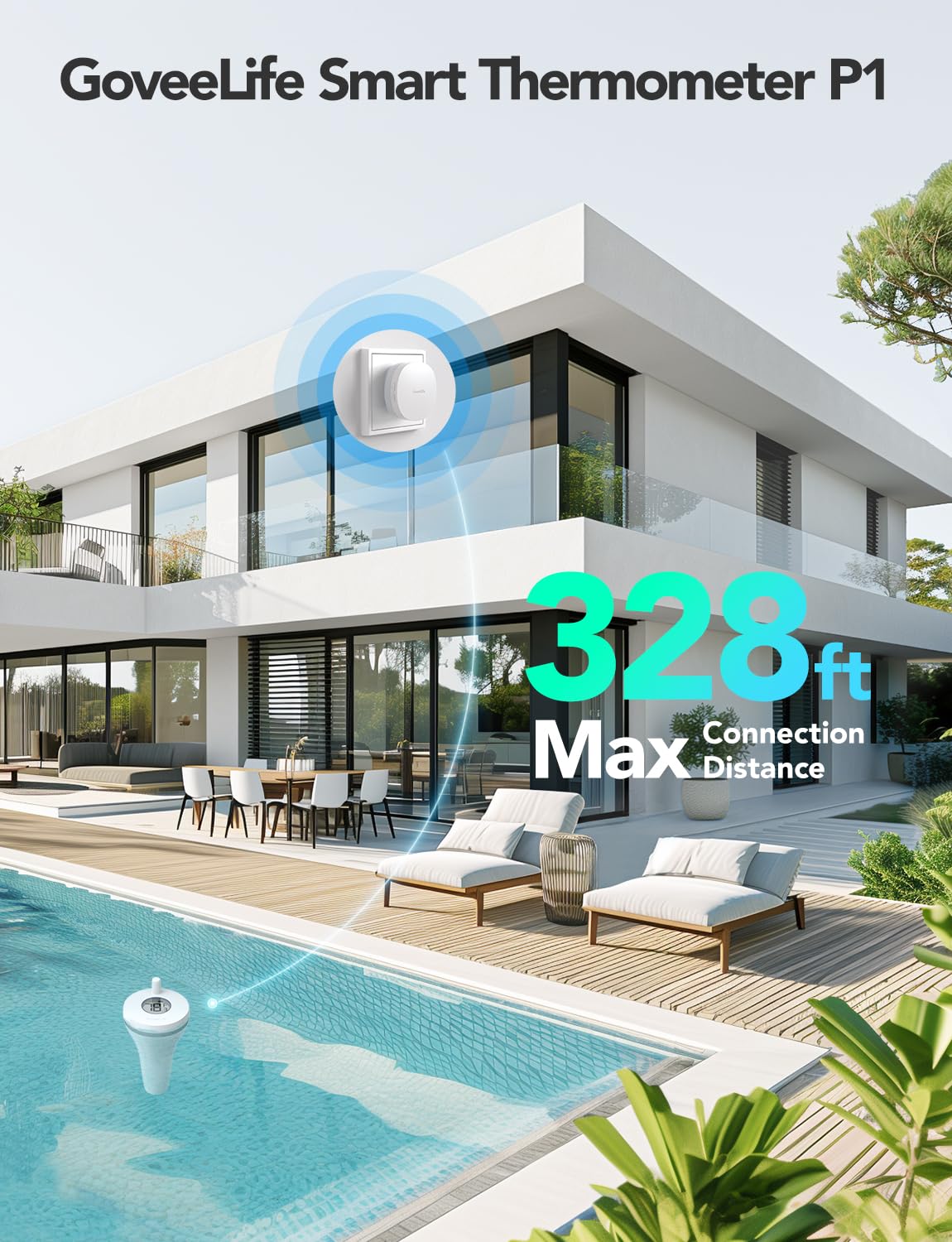 Goveelife Wifi Pool Thermometer P1 Wireless, Water Thermometer | Easy Read Digital Pool Thermometer Floating, Ipx7 Waterproof, App/Email Alert, 328Ft Range For Swimming, Pond, Bath, Spa