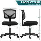 Dumos Small Office Chair Armless, Ergonomic Adjustable Home Office Swivel Rolling Task Chair No Arms, Comfy Mesh Mid Back Computer Work Vanity Desk Chiars With Wheels For Small Spaces, Inky