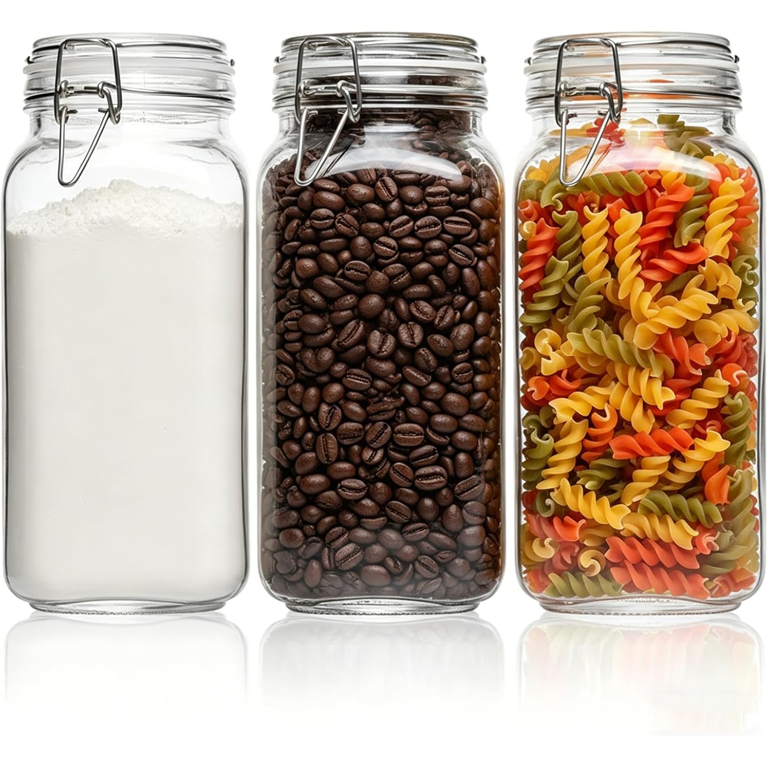 Comsaf Large Square Glass Jars With Airtight Lids 78 Oz 3 Pack Wide Mouth | Flour Sugar Rice, Coffee Storage, Pantry Organization, Large Capacity, Cabinet Organization, Dry Goods, Sourdough Pickling