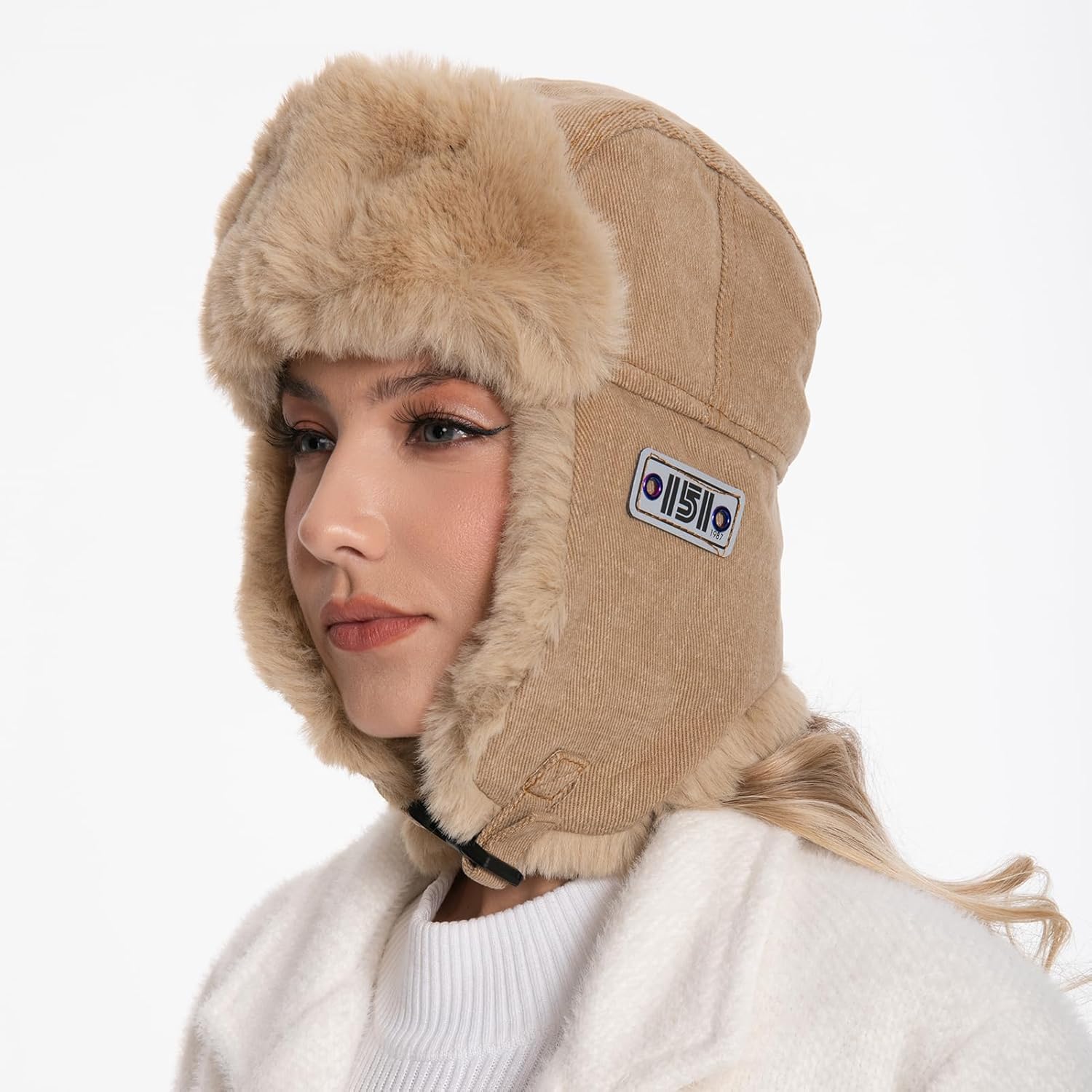 Winter Trapper Hat with Windproof Ear Flaps,Women Men Faux Fur Bomber Hat, Thermal Aviator Cap for Outdoor Skiing Hunting