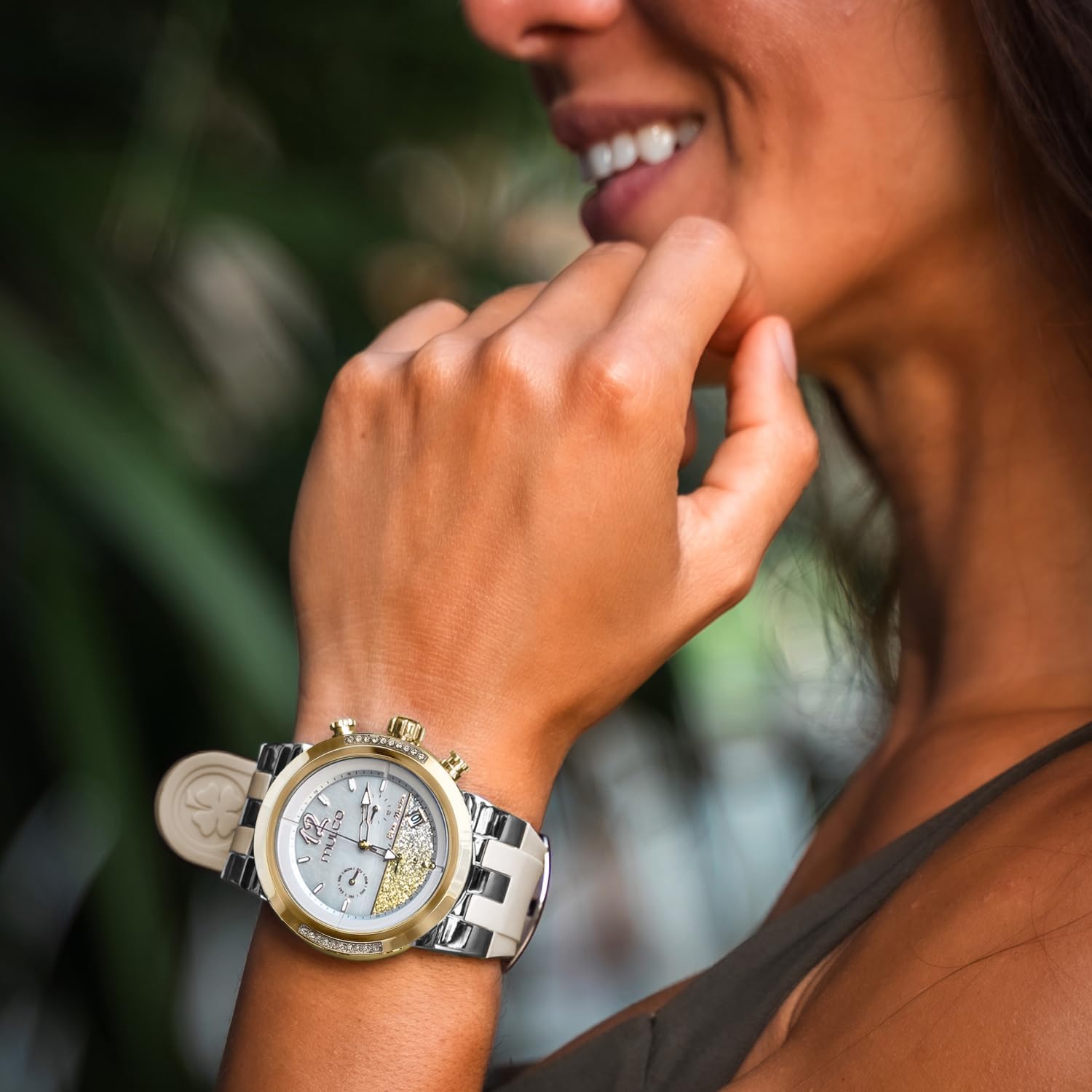 Mulco Luxury Watch For Women - Blue Marine Infinity, Stainless Steel Case With Wrist Silicone Band, Quartz Multifunctional Movement Large Face Analog Display, Crystal Stones, 100M-Waterproof