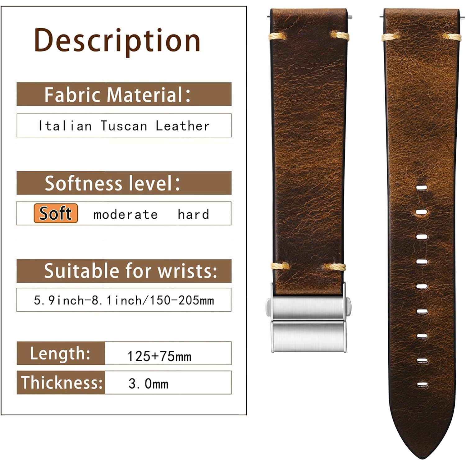 Getalia Leather Watch Band Retro Oil Wax Leather,18Mm 19Mm 20Mm 21Mm 22Mm Quick Release Foldover Clasp Watch Straps For Men And Women