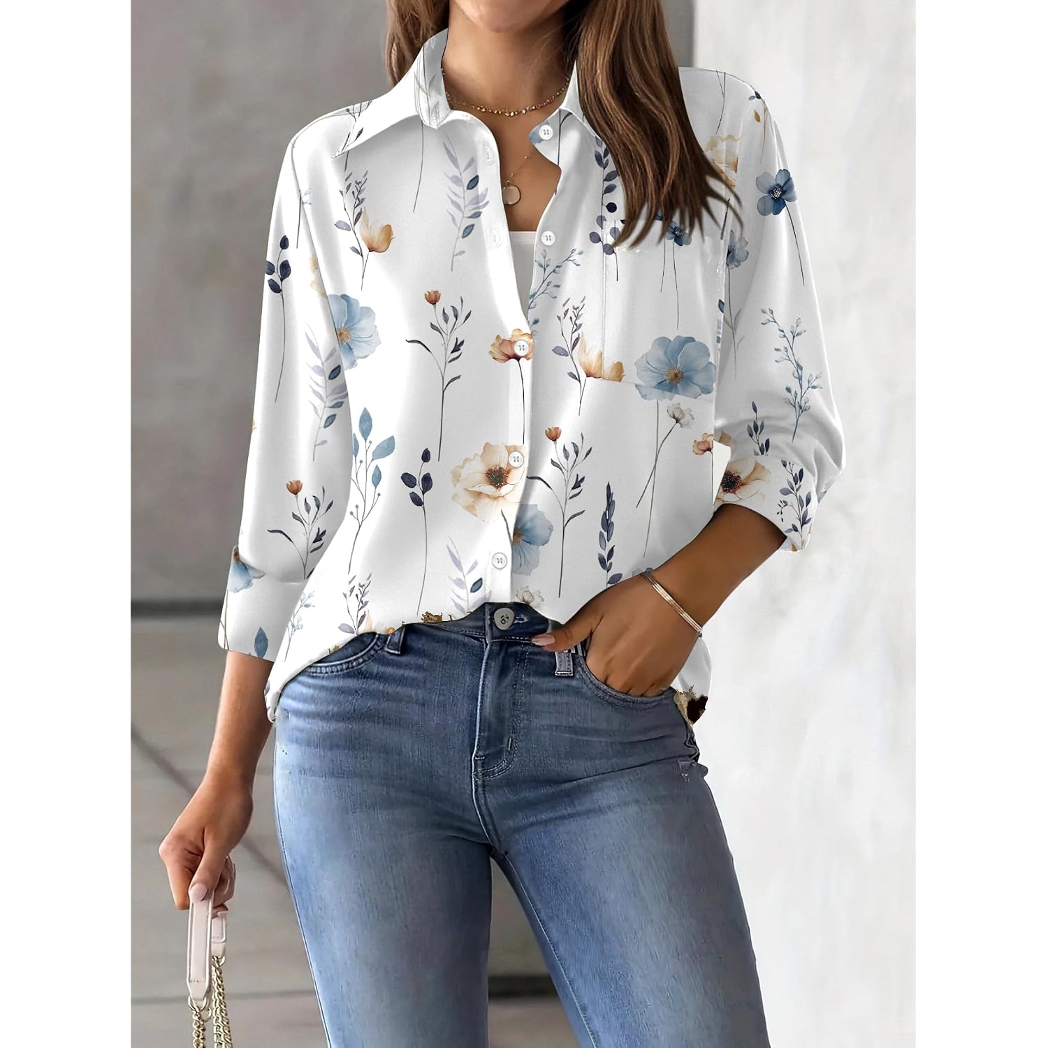 Zeagoo Womens Button Down Shirt Long Sleeve Blouse Business Work Tops Dressy Casual Floral Printed Outfits With Pocket