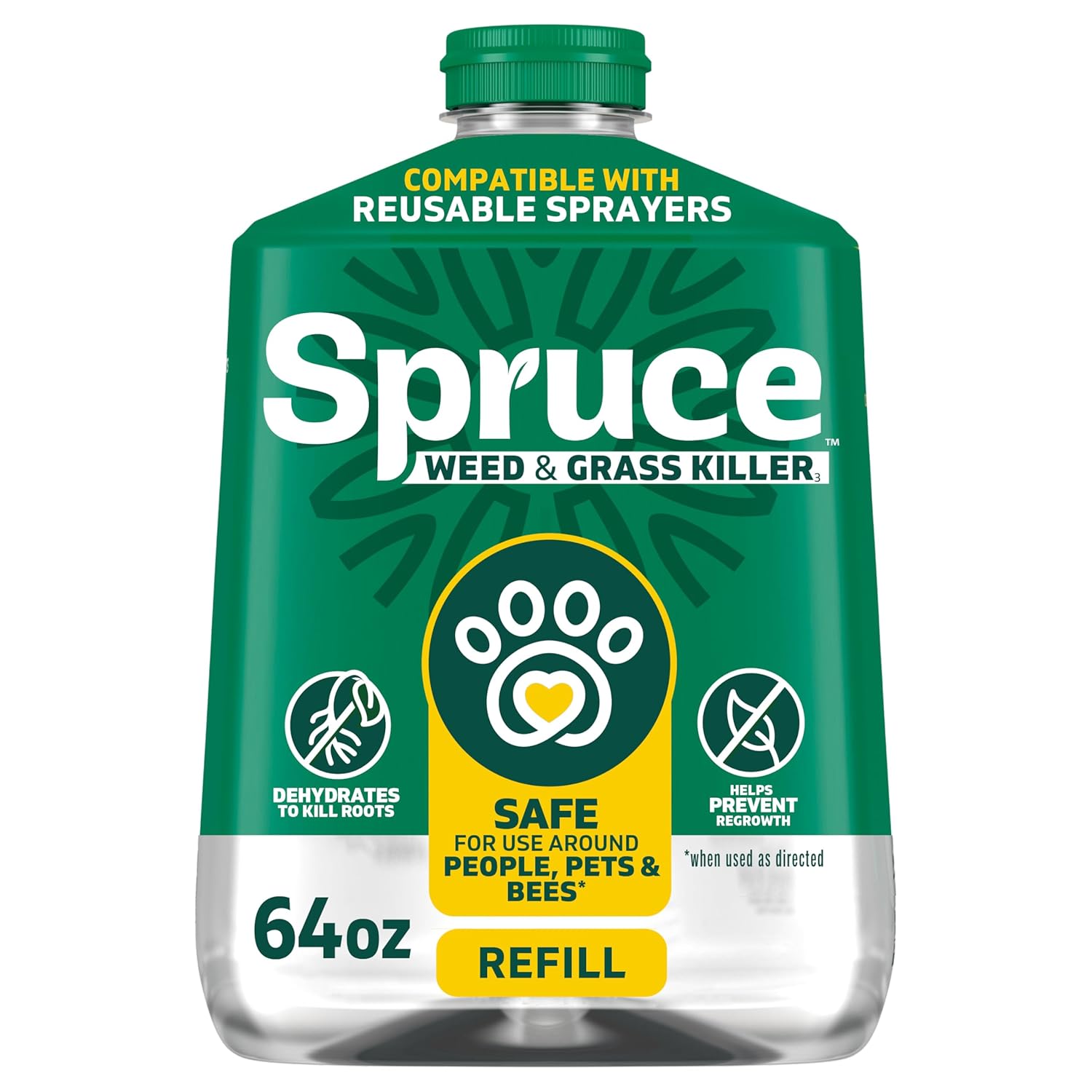 Spruce Weed Killer Refill For Spray Weed & Grass Killer₃ Kit, No Mix, 64 Oz | No Pour, No Mix, No Mess, Pet Safe Weed Spray, Use Around Grass, Driveways & Mulch Beds, Kills Dandelions, Crabgrass & More