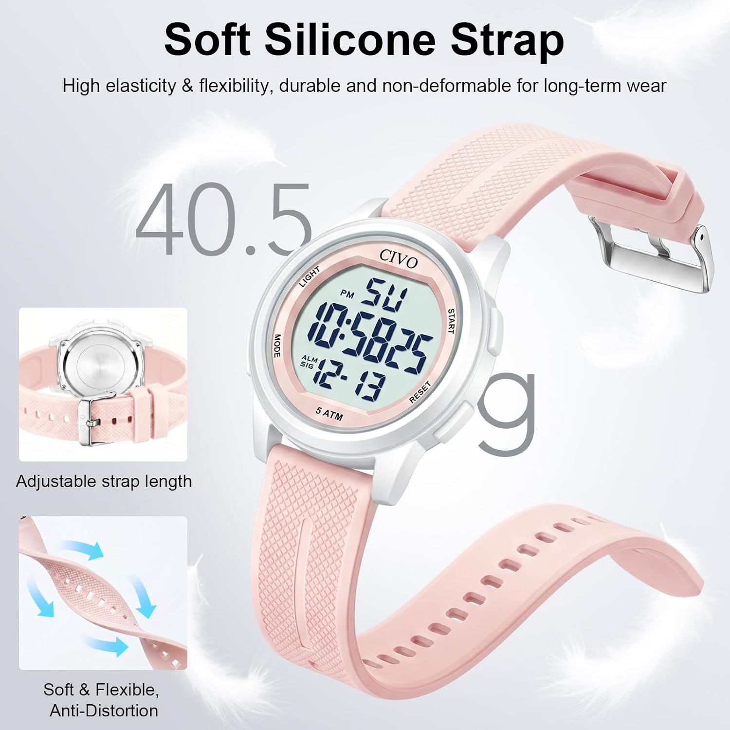 Civo Digital Watches For Women Men: Sports Waterproof Ultra-Thin Big Face Watch Suitable For Larger Wrists - Soft Silicone Wristwatch With Stopwatch Alarm For Outdoor Enthusiast - Running & Hiking