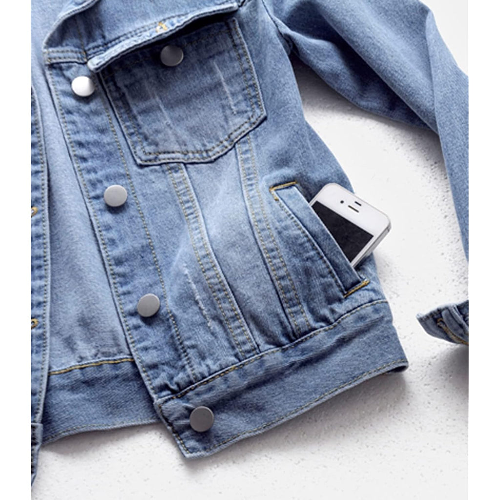 Women'S Casual Jean Jacket Distressed Ripped Denim Jacket Coat With Pockets