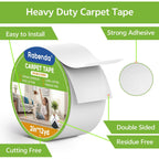 Rabenda Double Sided Carpet Tape - 2 Inch x 12 Yards Removable Rug Tape for Hardwood Floors, Tile & Laminate - No Residue Strong Hold Anti Slip Gripper for Area Rugs, Mats & Carpets