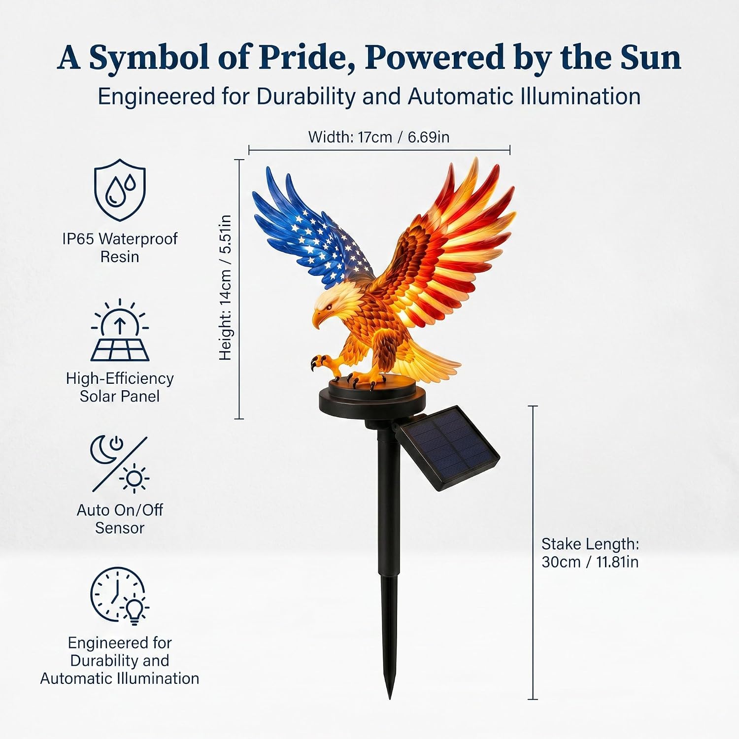 Solar Eagle Garden Light, 250Th Anniversary America Eagle Garden Stake For 4Th Of July Decorations Outdoor, Patriotic Solar Eagle Garden Stake For Independence Day, Memorial Day Yard Lawn Decor